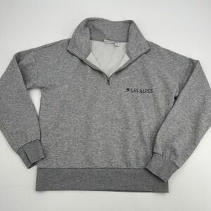 NOISY MAY Womens Gray Quarter Zip Sweatshirt‎ Les Alpes Logo Pullover Small